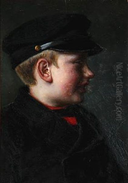 A Boy With Cap (study) Oil Painting by Erik Ludwig Henningsen