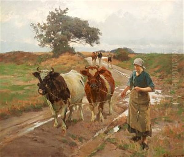 Koerne Drives Hjem Oil Painting by Erik Ludwig Henningsen