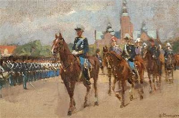 Rosenborg Eksercerplads 4. Juni 1912 (preliminary Study) Oil Painting by Erik Ludwig Henningsen