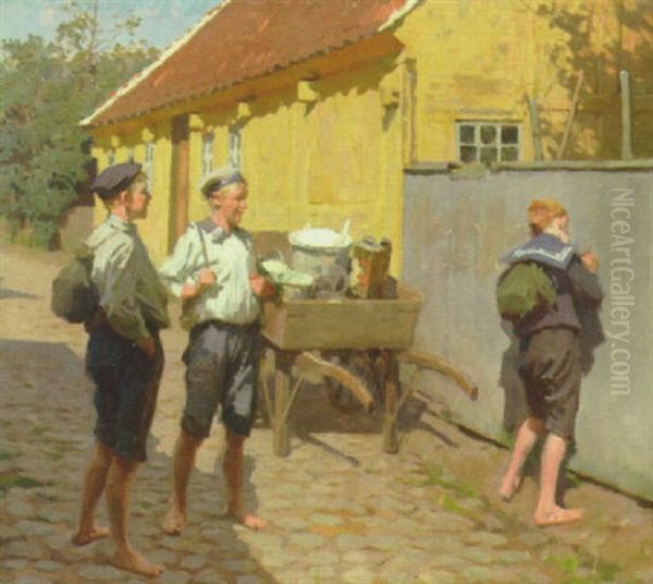 Skoledrenge Oil Painting by Erik Ludwig Henningsen