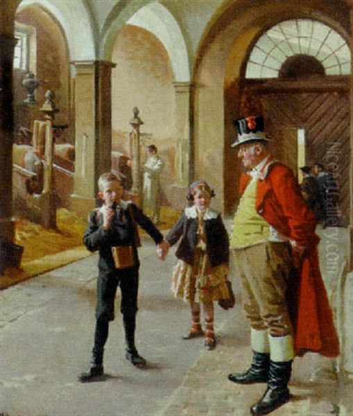 In The Stable Oil Painting by Erik Ludwig Henningsen