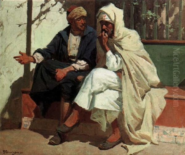 Two Arabs In Conversation Oil Painting by Erik Ludwig Henningsen