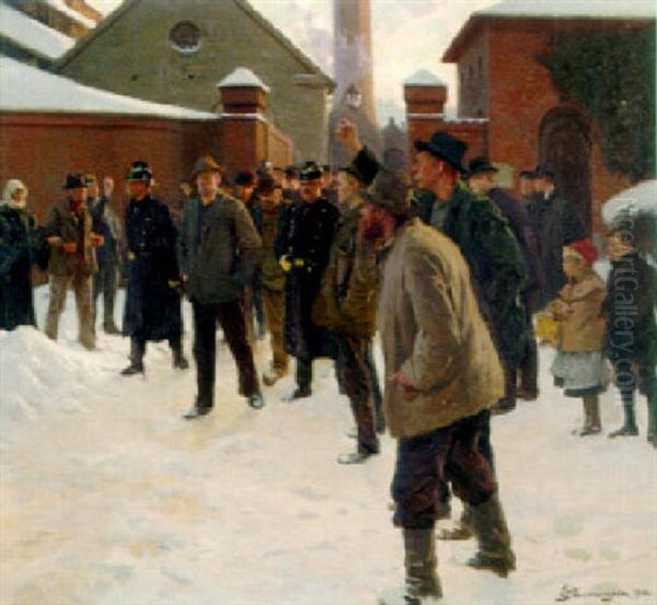 The Strike Oil Painting by Erik Ludwig Henningsen