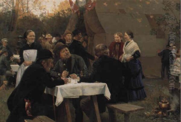 En Folkefest Oil Painting by Erik Ludwig Henningsen