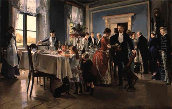 The Dinner Party Oil Painting by Erik Ludwig Henningsen