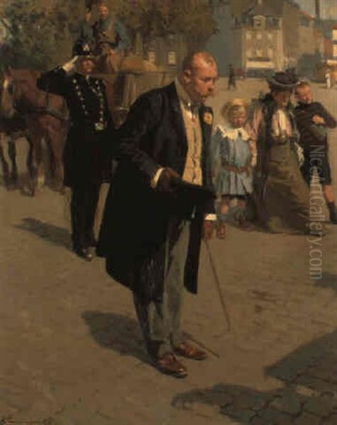 Kongen Kommer. Scene Fra Kongens Nytorv Oil Painting by Erik Ludwig Henningsen