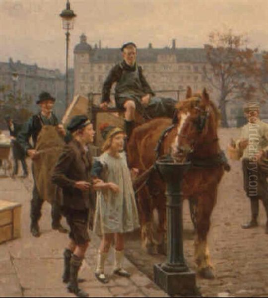 At The Fountain Oil Painting by Erik Ludwig Henningsen