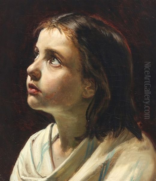 Portrait Of A Girl Oil Painting by Frants Peter Didrik Henningsen