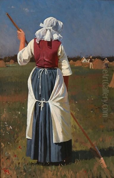 A Peasant Woman Working With Her Back To The Sun Oil Painting by Frants Peter Didrik Henningsen