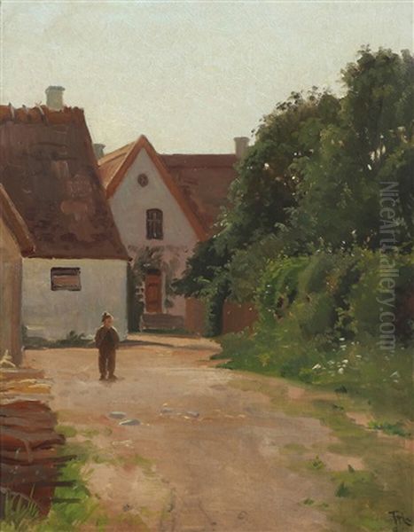 Scenery With A Boy On A Gravel Road Oil Painting by Frants Peter Didrik Henningsen