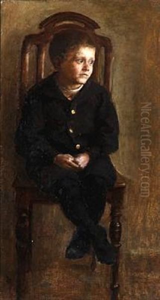 A Boy Sitting On A Chair Oil Painting by Frants Peter Didrik Henningsen