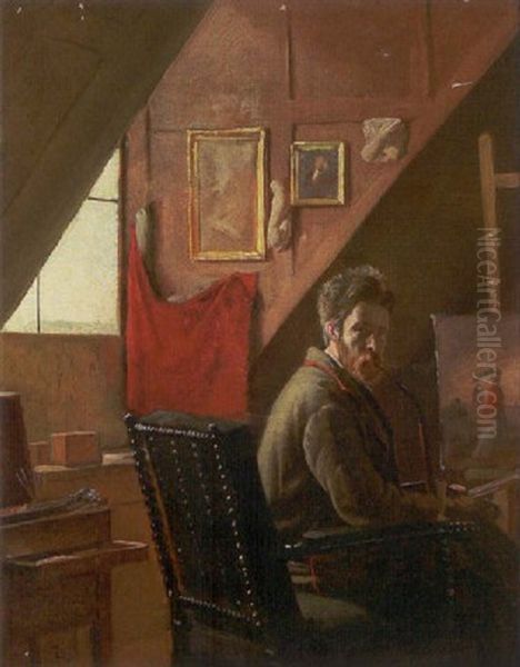 Carl Thomsen I Sit Atelier Oil Painting by Frants Peter Didrik Henningsen