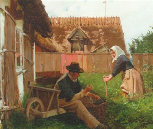 Kartoffeloptagning Oil Painting by Frants Peter Didrik Henningsen