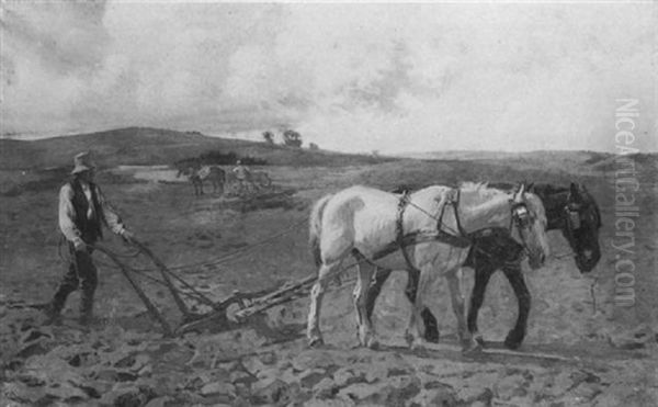 The Plough Team Oil Painting by Frants Peter Didrik Henningsen