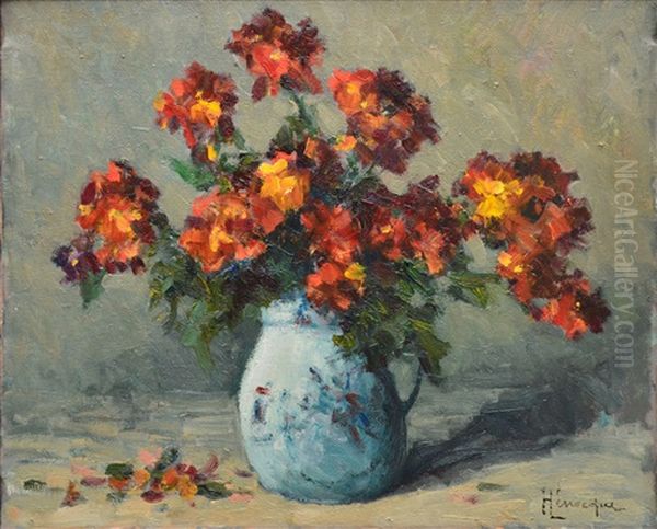 Bouquet Au Pichet De Porcelaine Oil Painting by Narcisse Henocque