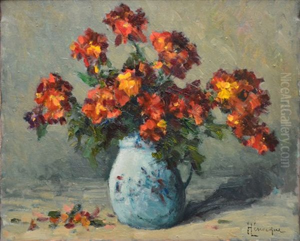 Bouquet Au Pichet De Porcelaine Oil Painting by Narcisse Henocque