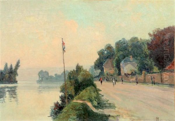 Village, Bord De Seine Oil Painting by Narcisse Henocque