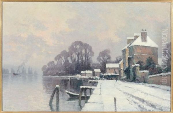 La Bouille Sous La Neige Oil Painting by Narcisse Henocque