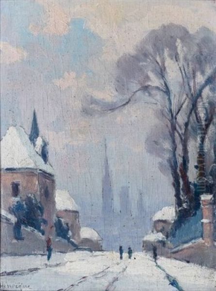 Paysage De Neige, Bihorel, Rue D'etancourt Oil Painting by Narcisse Henocque