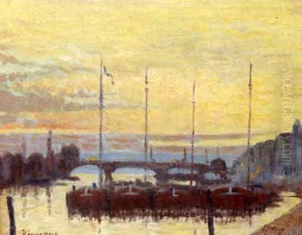 Le Port De Rouen Au Crepuscule by Narcisse Henocque