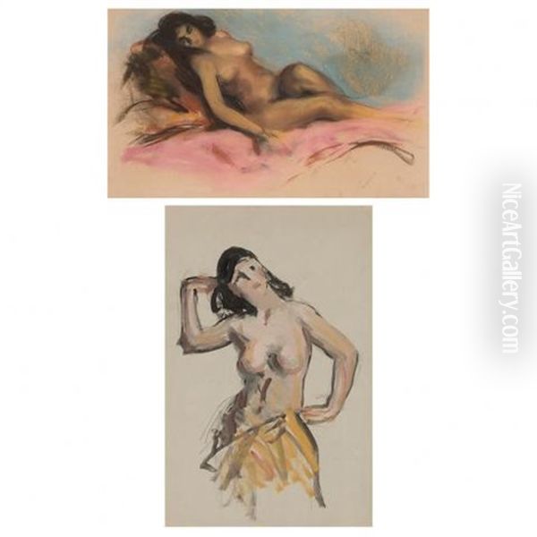 (i) Reclining Nude, Hawaiian (ii) Standing Female Study Oil Painting by Robert Henri