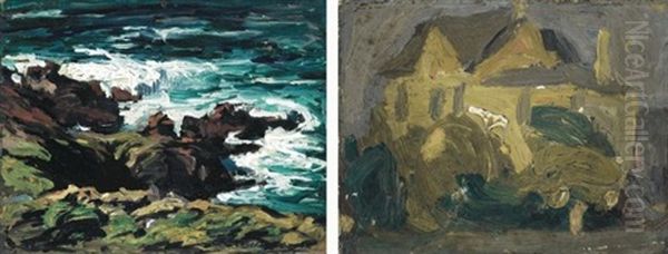 Rocky Shore, Monhegan And House, Monhegan Oil Painting by Robert Henri