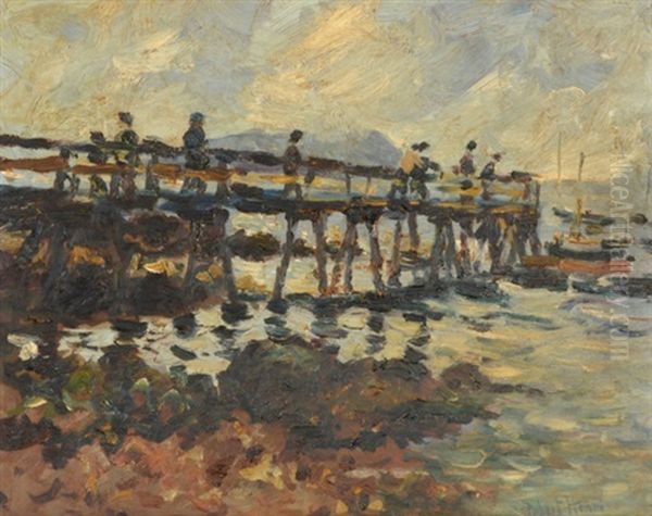 Fog Lifting (probably A Pier On The North River Nyc) Oil Painting by Robert Henri