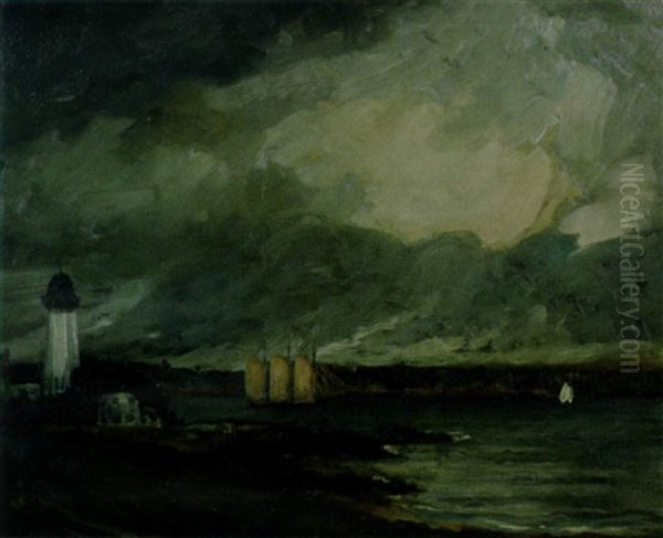 Pequiot Lighthouse, Connecticut River Oil Painting by Robert Henri