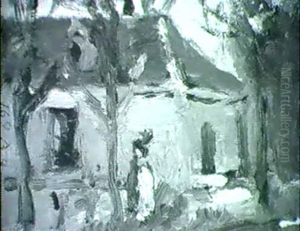 Old House And Woman Oil Painting by Robert Henri