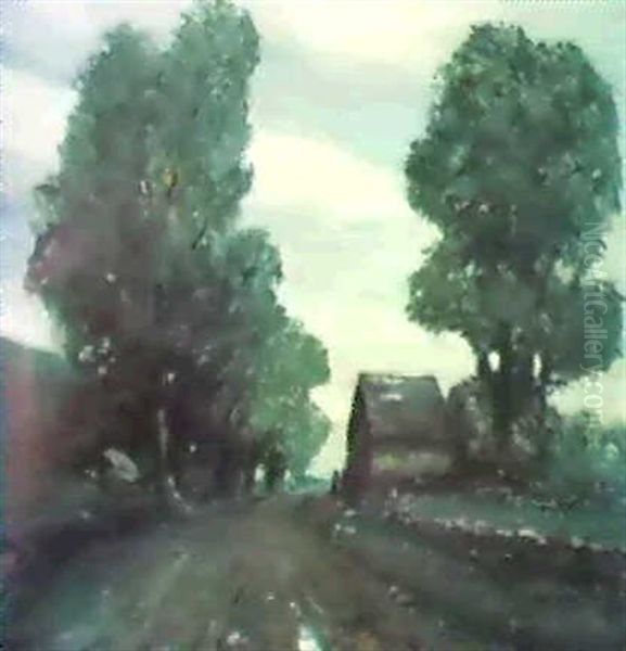 Wet Road, Pennsylvania Land- Scape Oil Painting by Robert Henri