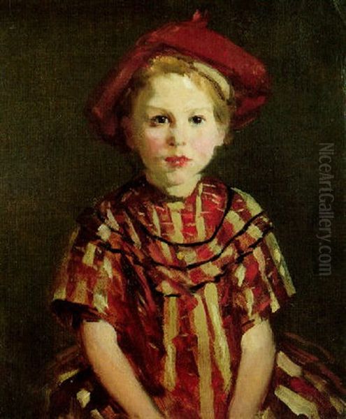 Little Girl In Red Stripes Oil Painting by Robert Henri