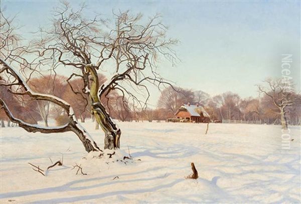 Winterlandschaft Im Tierpark Dyrehaven Oil Painting by Charles Alfred Emanuel Henrichsen Bremsen