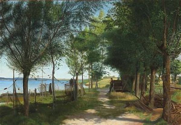 Fiskeplads Ved Praesto Oil Painting by Charles Alfred Emanuel Henrichsen Bremsen