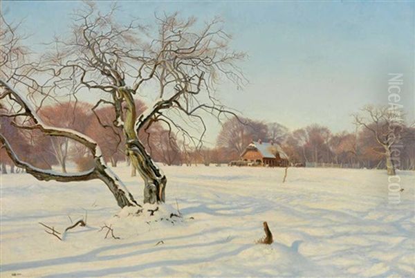 Winter Im Tierpark Dyrehaven Oil Painting by Charles Alfred Emanuel Henrichsen Bremsen