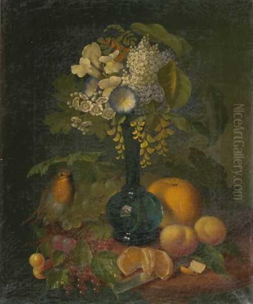 Stillleben Mit Blumen Und Fruchten Oil Painting by Charles Alfred Emanuel Henrichsen Bremsen