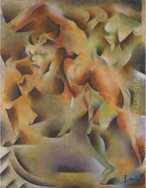 Nude Dancers Oil Painting by Vladimir Baranoff-Rossine