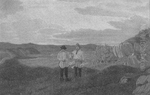 Koplaende Samer I Fjallandskap Vid Vardo Oil Painting by Charles Alfred Emanuel Henrichsen Bremsen