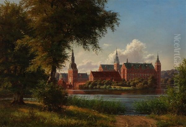 Frederiksborg Castle Seen From The Edge Of The Lake Oil Painting by Carsten Henrichsen