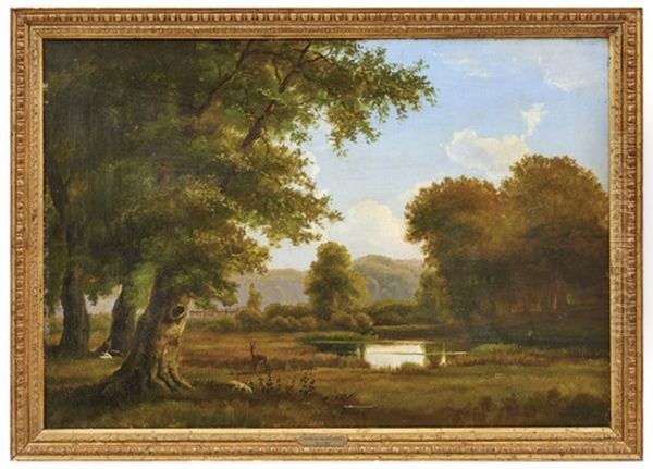 Sommerlandschaft Mit Rehen An Einem Teich Oil Painting by Carsten Henrichsen