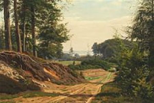 A Forest Scene With Road Oil Painting by Carsten Henrichsen