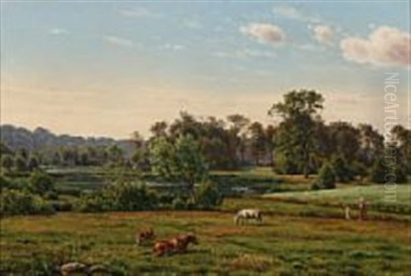 Grazing Cows Near Lake Gurre, Denmark Oil Painting by Carsten Henrichsen