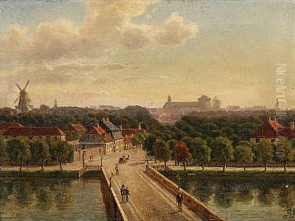 View From The Old Norrevold Towards Copenhagen Oil Painting by Carsten Henrichsen