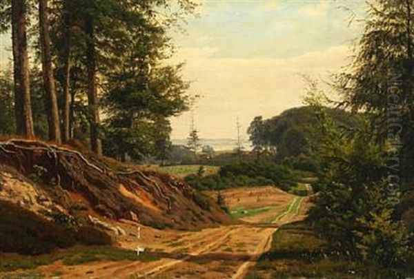 A Forest Scene With Road Oil Painting by Carsten Henrichsen