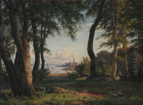 Kronborg Castle Seen From The Edge Of A Forest Oil Painting by Carsten Henrichsen