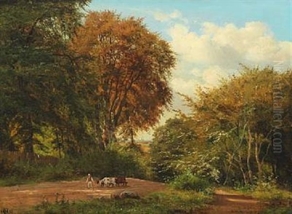 Forest Scenery With Herdsman Oil Painting by Carsten Henrichsen