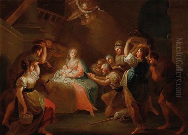 The Adoration Of The Shepherds; And The Adoration Of The Magi Oil Painting by Johann Josef Karl Henrici