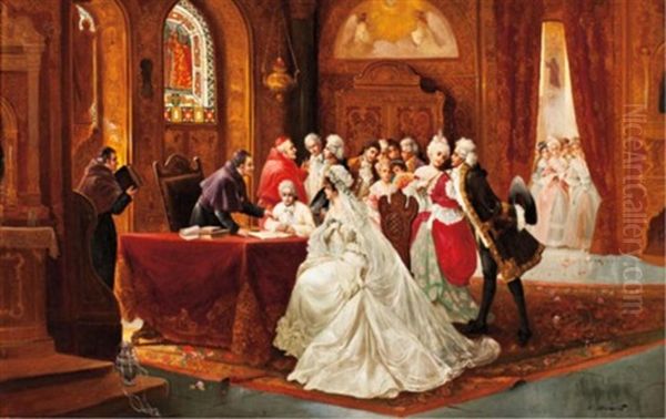 The Marriage Registry Oil Painting by  Henriot