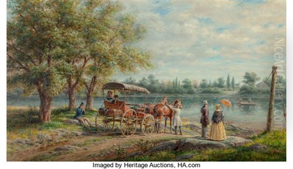 Waiting At The Ferry Oil Painting by Edward Lamson Henry