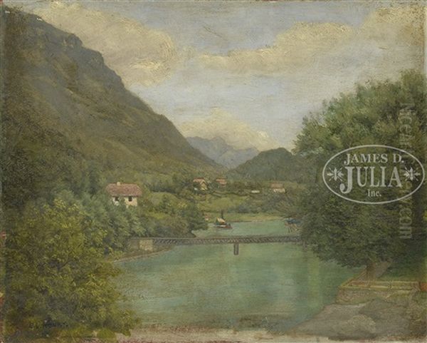 Mountain Valley With Houses And Bridge Oil Painting by Edward Lamson Henry