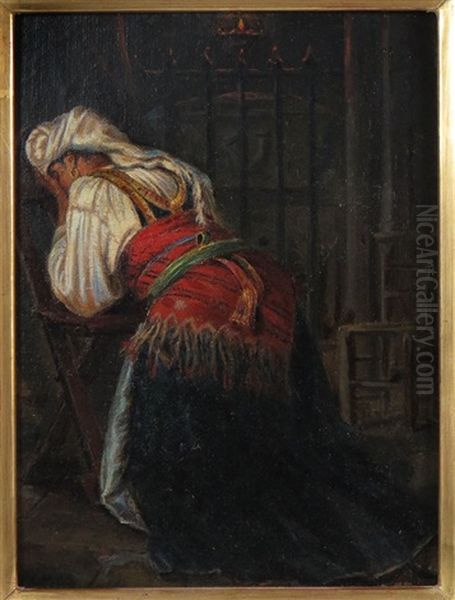 Grieving Algerian Woman At Mausoleum Gate Oil Painting by Edward Lamson Henry